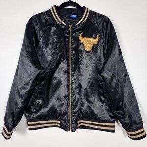 NBA Ultra Game Chicago Bulls Basketball Satin Gold Womens Large Full Zip Jacket